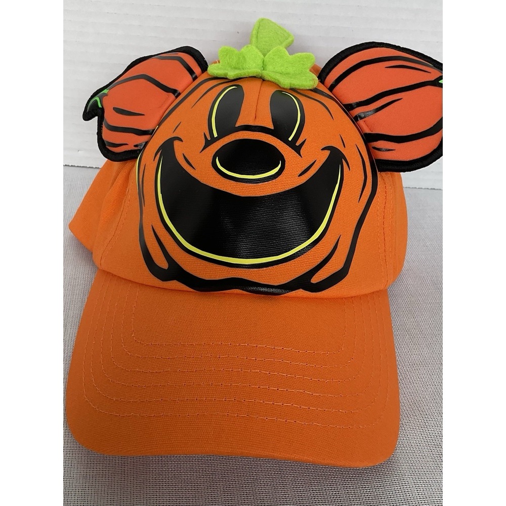 Disney Orange Pumpkin Mickey Ear Hat with Green Stem